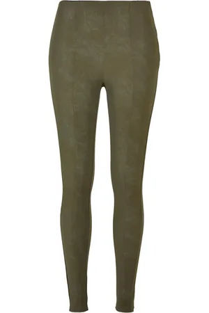 Urban classics Ladies Washed Faux Leather Pants Olive