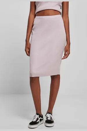 Urban classics Ladies Rib Knit Midi Skirt Lilac