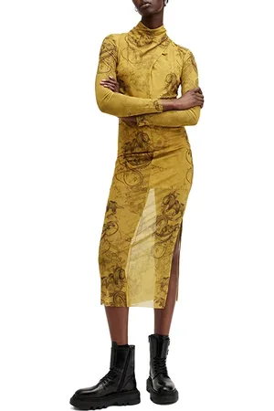 AllSaints Tia Mesh Dress Helena Gold Yellow