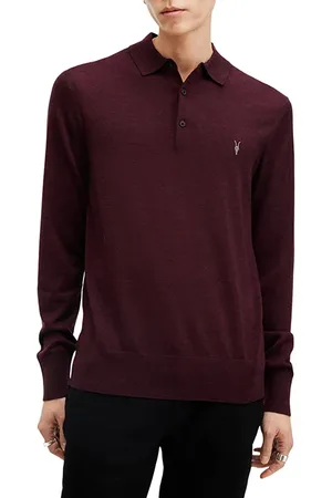 AllSaints Mode Merino Ls Polo Mars Red