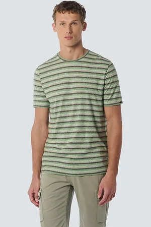 No Excess T-shirt Crewneck Melange Stripes Green