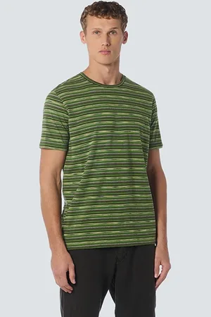 No Excess T-shirt Crewneck Multi Coloured Stripes Green