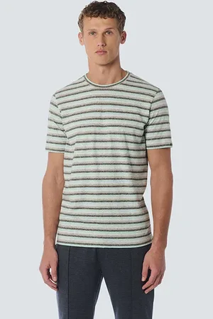 No Excess T-shirt Crewneck Melange Stripes Aqua