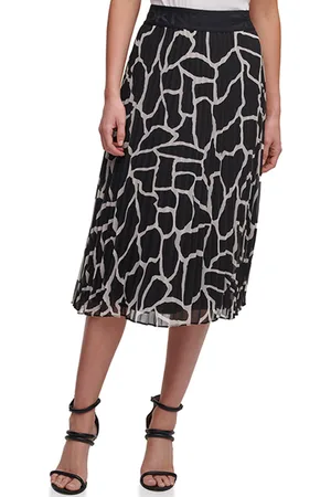DKNY Printed Pleated Skir Bk Fr Vn C