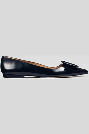 LK Bennett Devon Leather Ballerina Shoes Navy