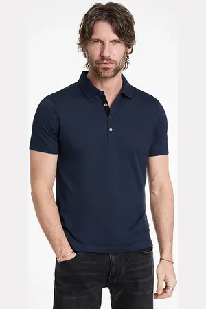 John Varvatos Vestry Regular Fit Ss Polo With Placket Detail Navy