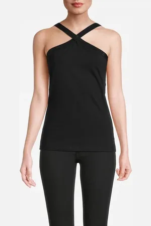 Summum Woman Singlet Cross Band Organic Cotton Elastane Basic Black