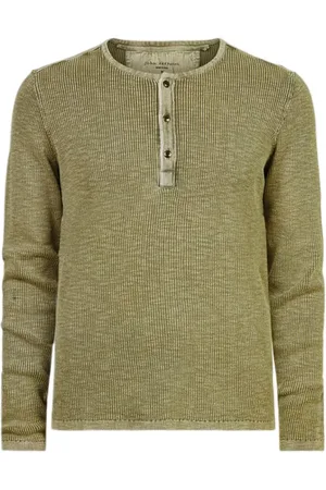 John Varvatos Nashville Waffle Henley In Fadeaway Wash Olive Leaf