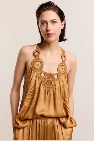 Summum Woman Singlet Solid Satin Soft Camel
