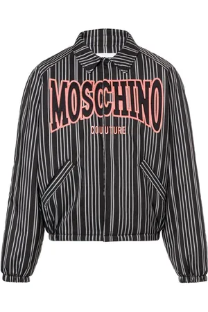 Moschino Pinstripe Striped Nylon Windbreaker Black