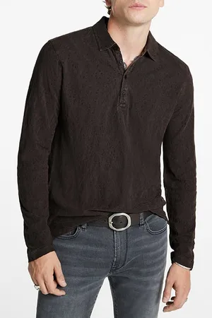John Varvatos Adam Ls Polo In Freeform Dark Brown