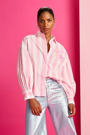 POM Amsterdam Blouse - Embroidery Striped Pink