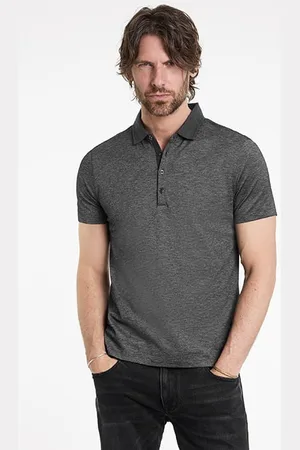 John Varvatos Vestry Regular Fit Ss Polo With Placket Detail Charcoal