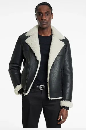 John Varvatos Sterling Shearling Biker Jacket Black
