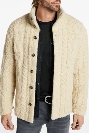 John Varvatos Brandt Ls Quilted Cable Sweater Bone White