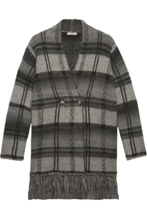 Elena Miro Madras Print Tricot Pea Coat Gray
