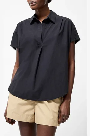 French Connection Broderie Back Short Sleeve Popover Shirt Black