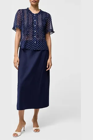 French Connection Polka Dot Short Sleeve Ruffle Top Sz18 Midnight/summer