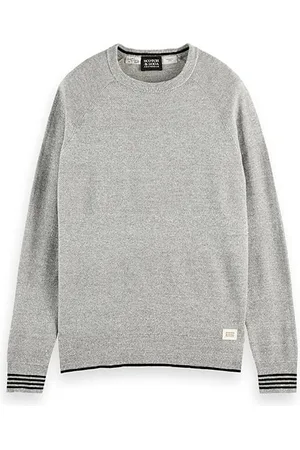 Scotch&Soda Structured Knit Linen-blend Crewneck Pullover Grey Melange