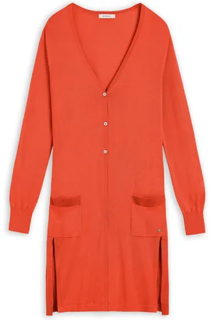 Sandwich Cardigan Long Sleeves Hot Coral