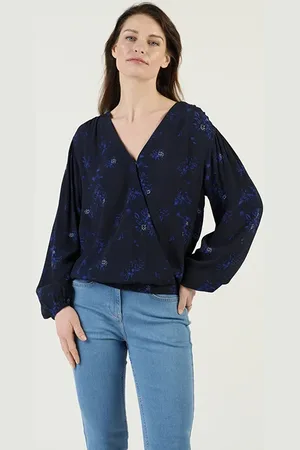Sandwich Wrap Blouse With Print Night Sky