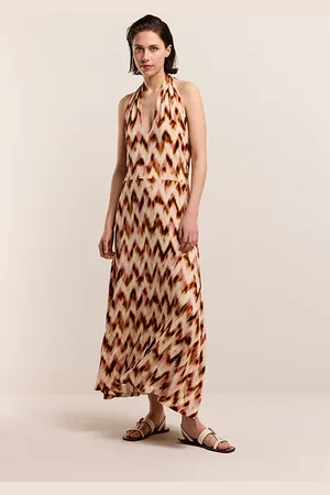 Summum Woman Halter Dress Blurred Zig Zag Print Multicolour
