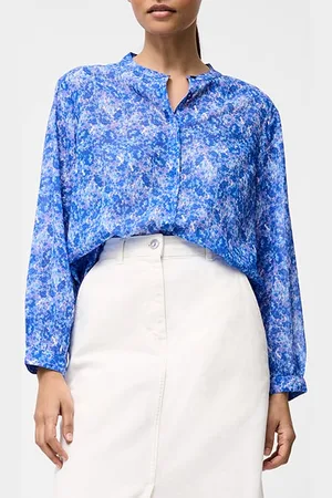 French Connection Cass Henley Button Down Top Blue Multi