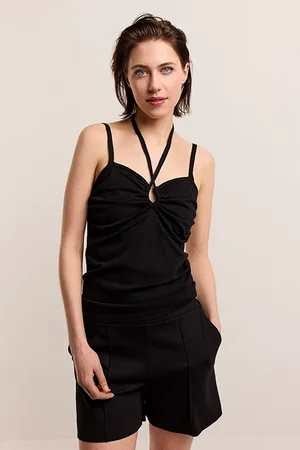 Summum Woman Strap Top Soft Viscose Polyamide Knit Black