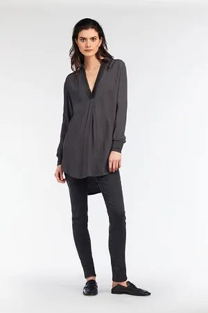 Sandwich Blouse Woven Long Sleeves Anthra