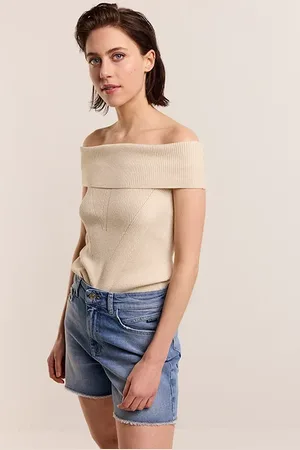 Summum Woman Bare Shoulder Top Soft Viscose Polyamide Lurex Knit Ivory