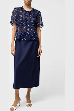 French Connection Polka Dot Short Sleeve Ruffle Top Midnight/summer Wht