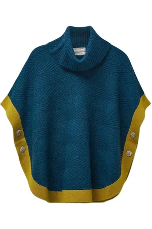White Stuff Fern Knitted Poncho Dark Teal