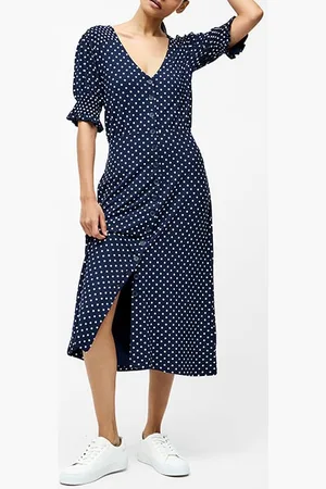 French Connection Spot Button Through Midi Dress Midnight/summer Wht