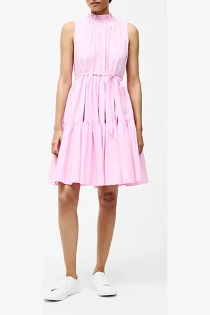 French Connection Tiered Poplin Mini Dress Strawberry Shake