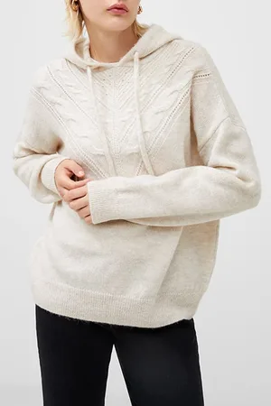 French Connection Knitted Cable Chevron Hoodie Oatmeal Mel