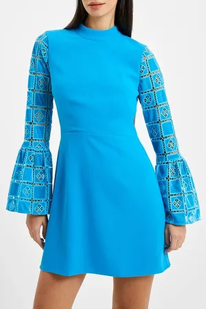 French Connection Garnet Velvet Lace Mini Dress Blue