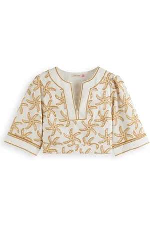 Scotch&Soda Embroidered Linen Crop Top Starfish Embroidery