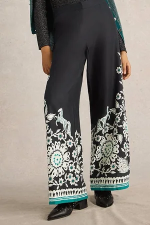 White Stuff Belle Wide Leg Trouser Black Multi