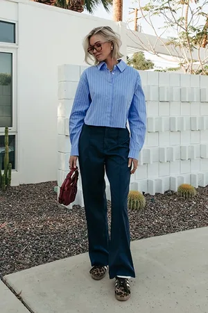 Colourful rebel Rus Pinstripe Straight Pants Dark Blue
