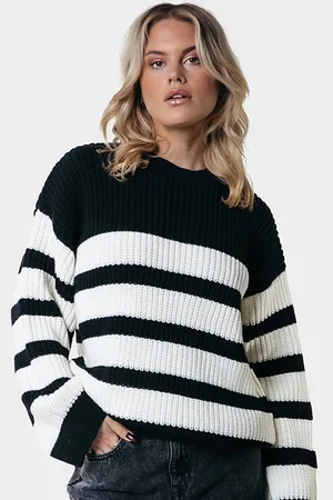 Colourful rebel Alba Stripe Loose Fit Knitwear Sweater Black/white