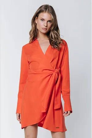 Colourful rebel Hette Uni Wrap Mini Dress Bright Orange