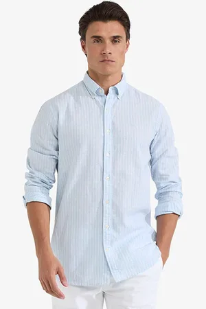 McGregor Cotton Linen Stripe Shirt Light Blue