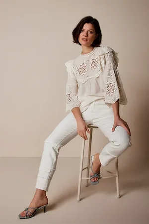 Summum Woman Blouse Cotton Voile Embroidery Ivory