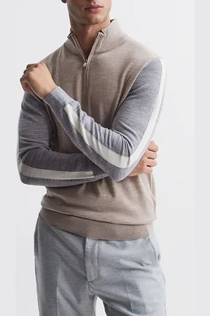 Reiss Leo-ls Half Zip Colour Bl Oatmeal