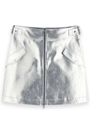 Scotch&Soda A-line High Rise Metallic Leather Mini Skirt Silver