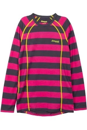 Bergans Fjellrapp Youth Shirt Hot Pink / Solid Dark Grey Striped