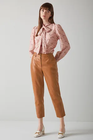 LK Bennett Arran Leather Pants Tobacco