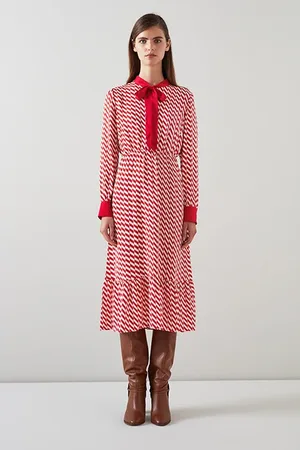 LK Bennett Bridget Tie Midi Dress Cherry