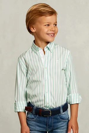 River Woods Slim Fit Striped Shirt Green/white Green