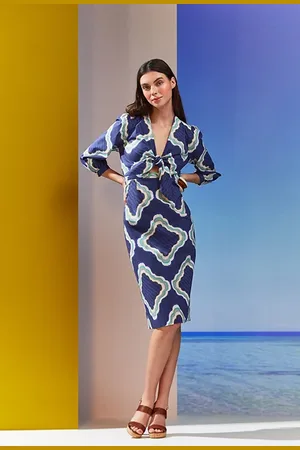 LK Bennett Daniela- Tie Midi Dress Navy Multicolor